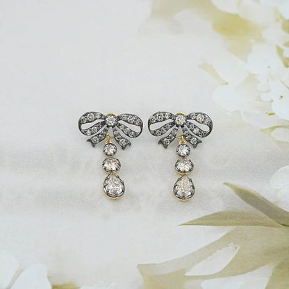 Old Cut Pear Diamond Bow Earrings