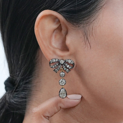 Old Cut Pear Diamond Bow Earrings