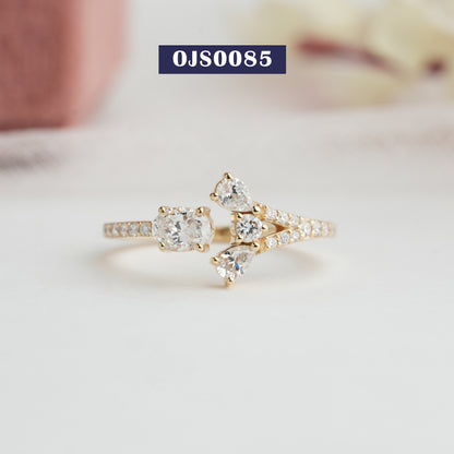 Yellow Gold  Open Cuff  Lab Diamond Ring