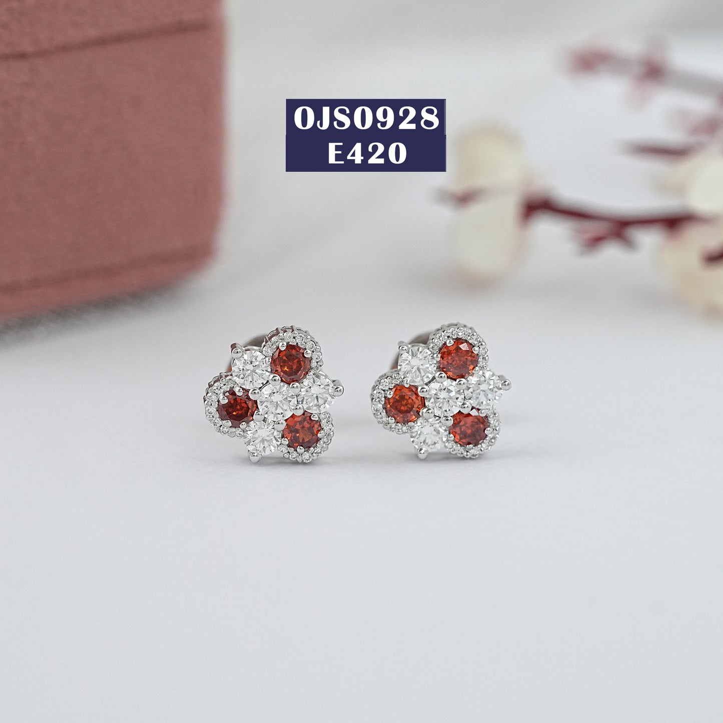 Three Stone  Gemstone Stud Earrings