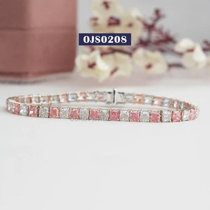 Pink  Cushion Cut  Diamond  Tennis Bracelet
