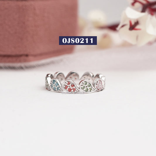 Round Cut Lab Grown Diamond Rainbow Wedding Band