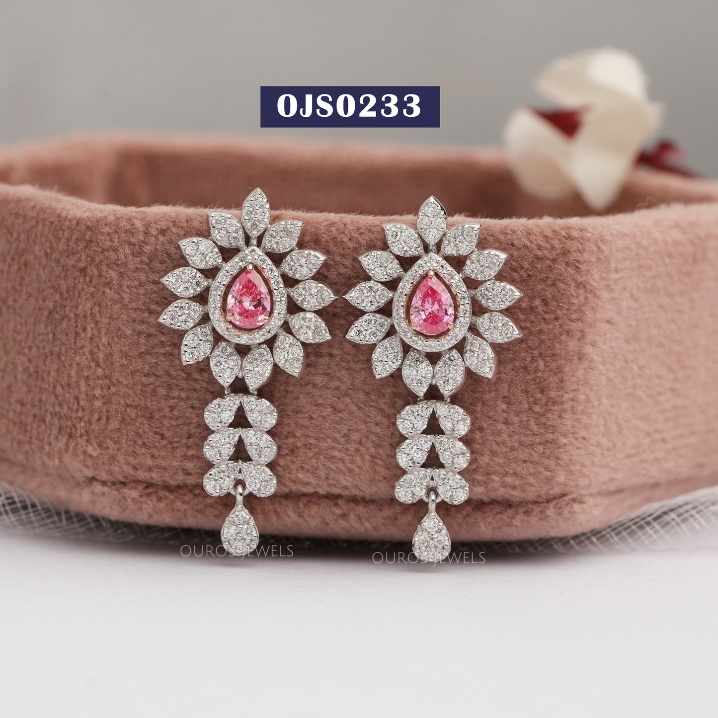 Pink Pear Cut Lab Diamond Bridal  Earrings