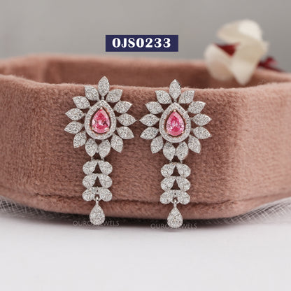 Pink Pear Cut Lab Diamond Bridal  Earrings