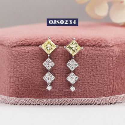 Yellow Princess Cut  Lab Diamond Earrings