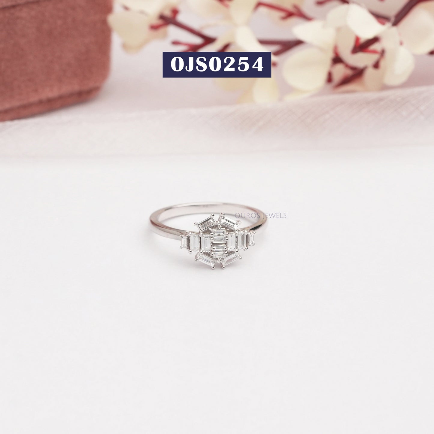 Baguette Cut Cluster Diamond  Engagement Ring