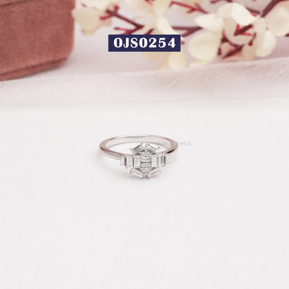 Baguette Cut Cluster Diamond  Engagement Ring