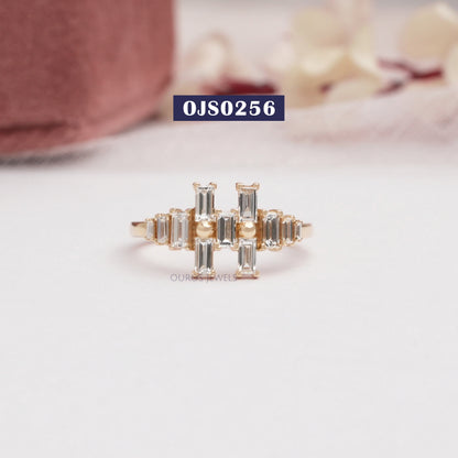 Baguette Cut Cluster Diamond  Anniversary Ring