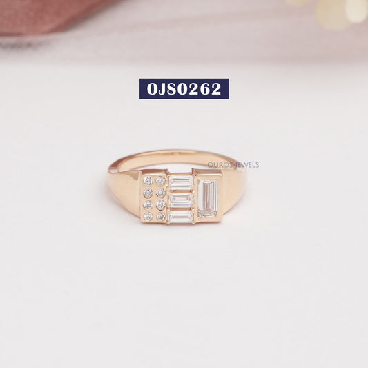 Baguette And  Round Cut Lab Grown Diamond Vintage Ring