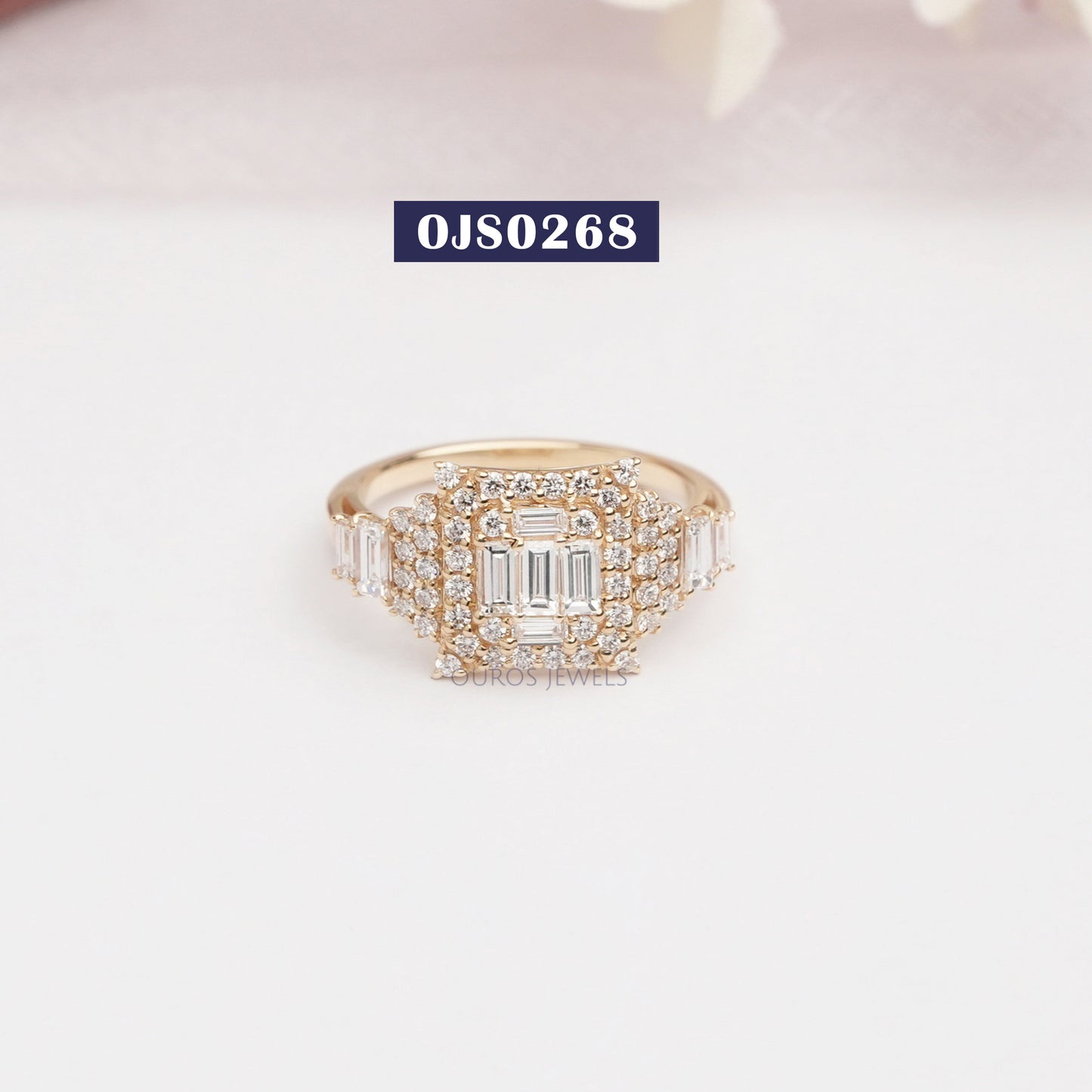 Baguette And Round Cut Lab Grown Diamond  Engagement Ring