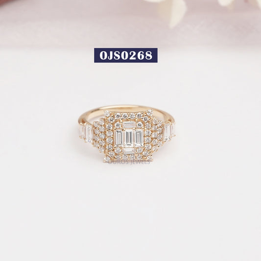 Baguette And Round Cut Lab Grown Diamond  Engagement Ring