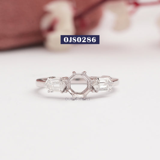 Elongated Hexagon Three Stone Mount  Ring