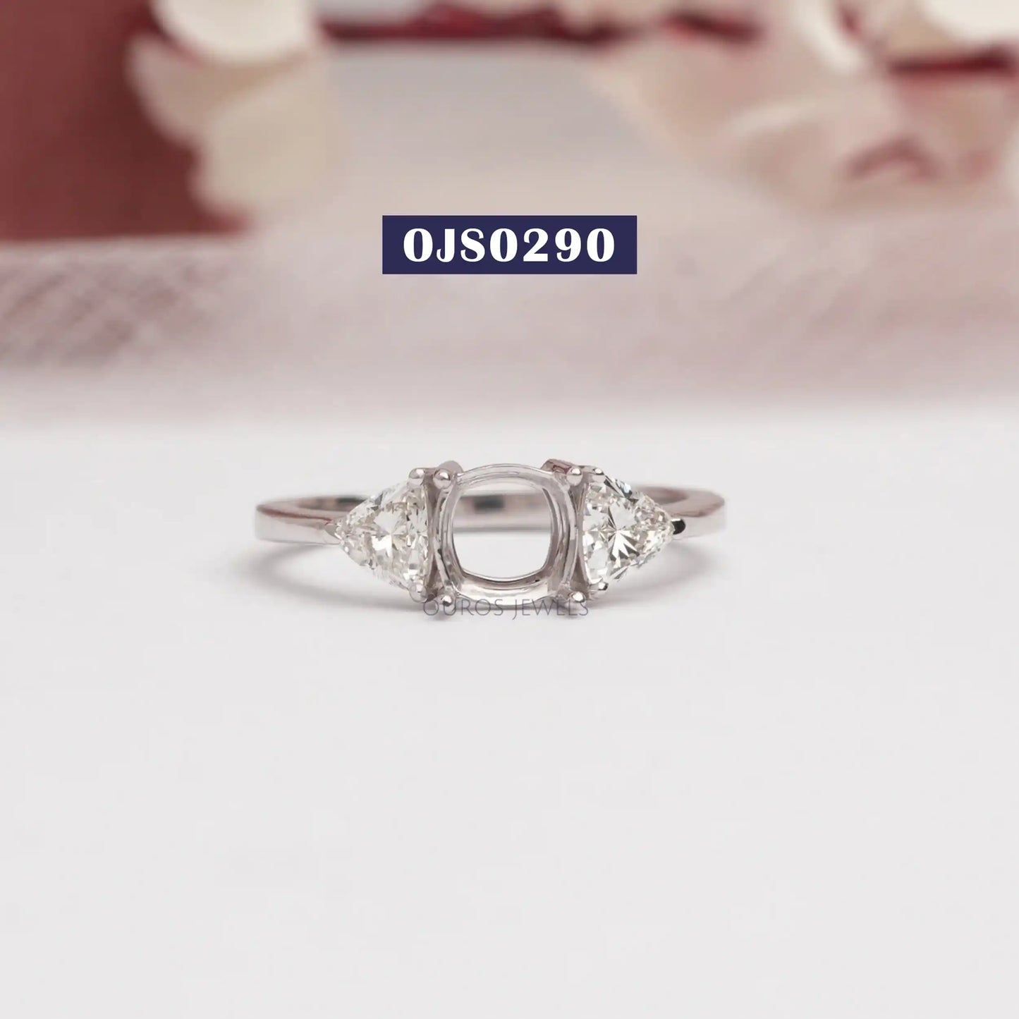 Trilliant Cut Lab Diamond  Three Stone Semi Mount Ring