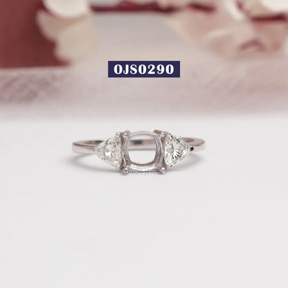 Trilliant Cut Lab Diamond  Three Stone Semi Mount Ring