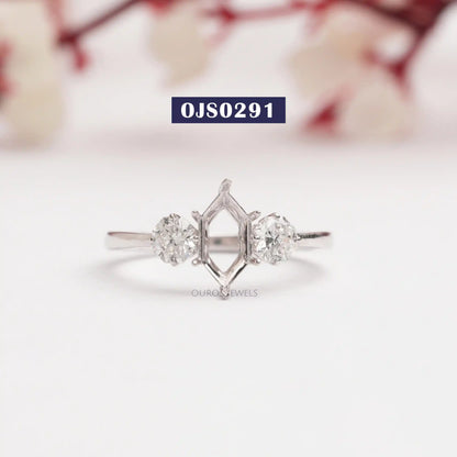 Octagon  Cut  Three Stone Dainty Ring