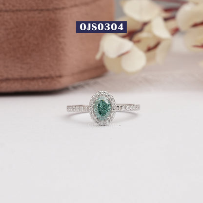 Green  Oval  Cut Halo With  Accent  Diamond  Ring