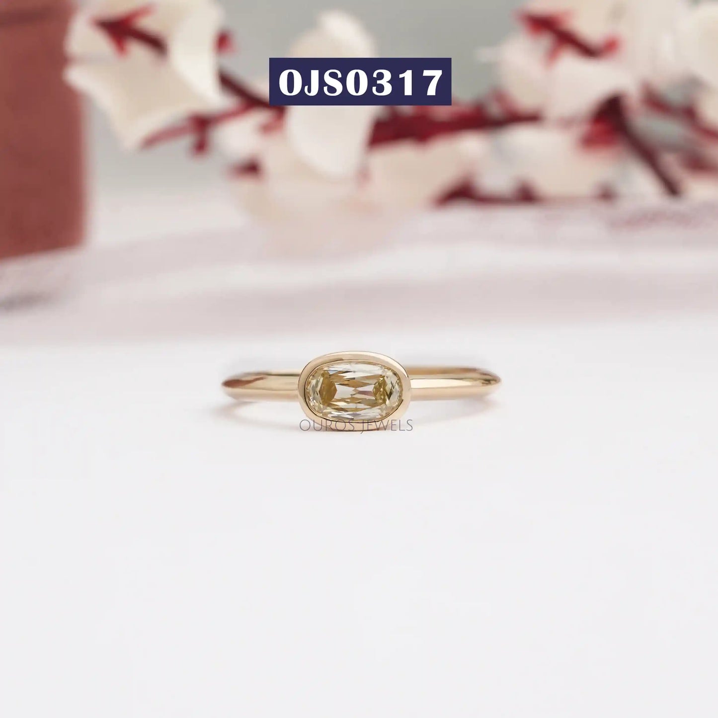 Yellow Old Mine Cushion Diamond Bezel Set Ring