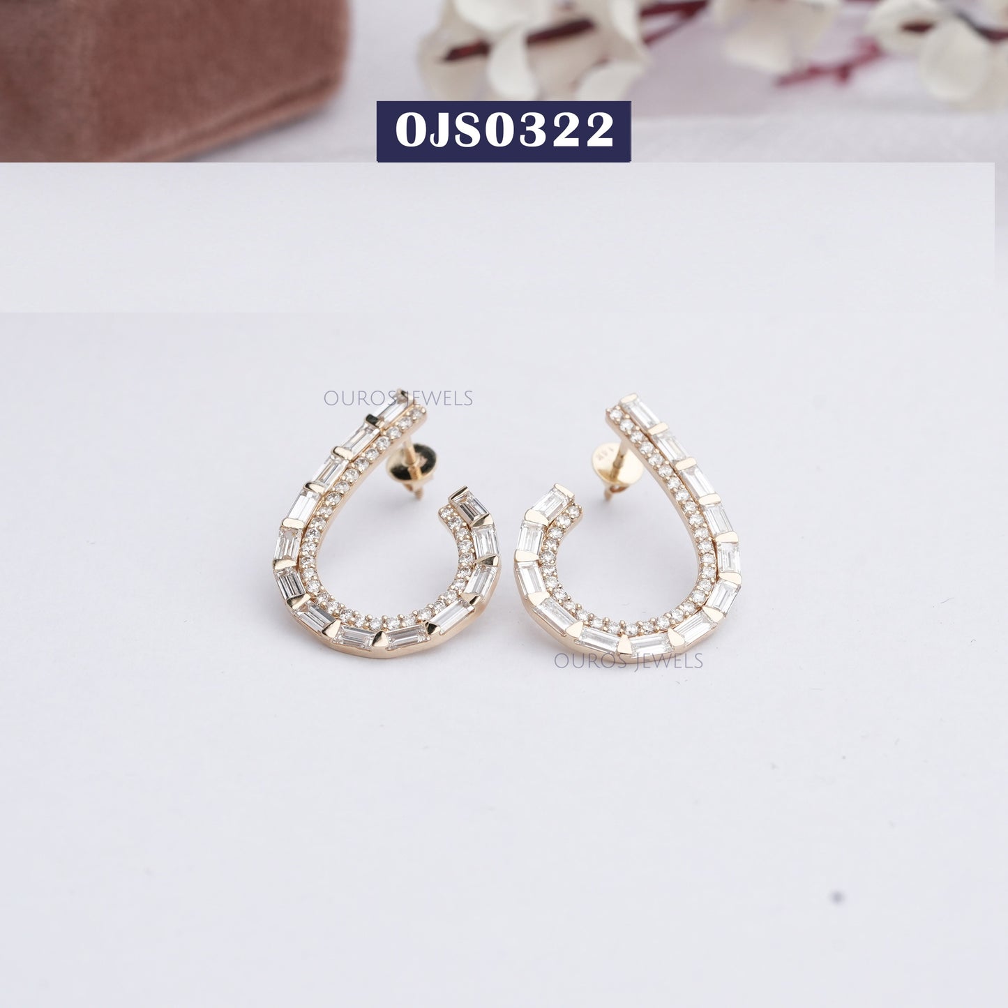 Baguette Cut Lab Grown Diamond  Screw Back Earrings