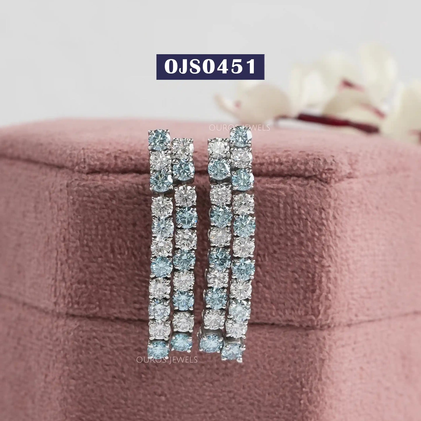 Blue Round  Cut  Lab Diamond  Earrings