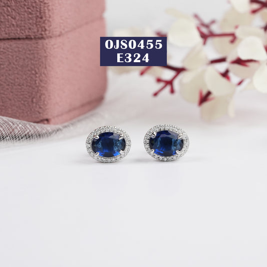 Blue Oval Gemstone Stud Earrings
