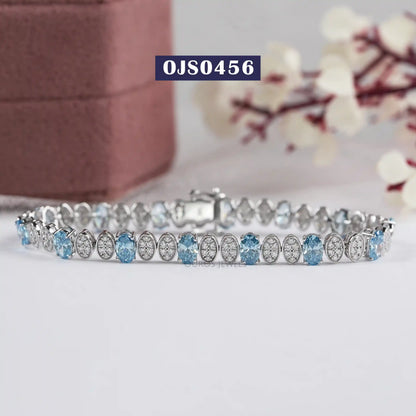 Blue Oval And Round Diamond Alternative Bracelet