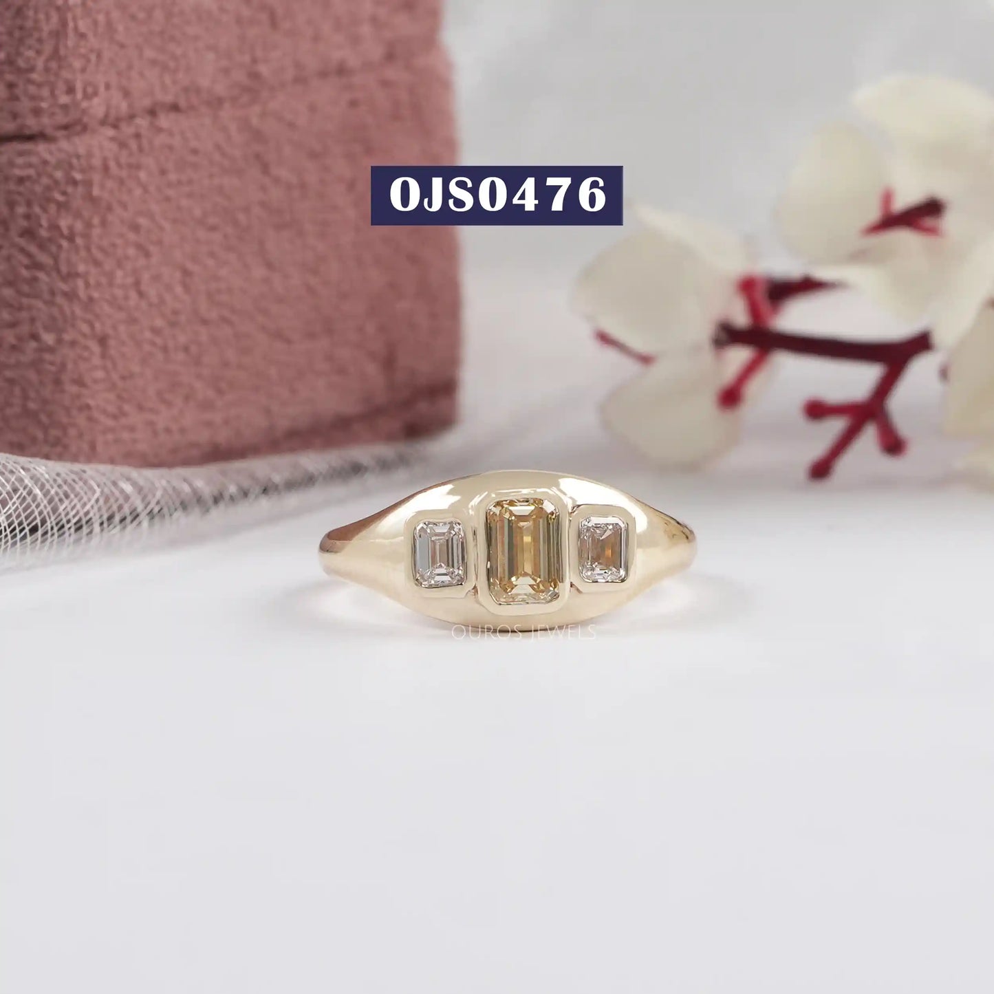 Yellow Emerald  Cut  Bezel  Set Wedding  Ring