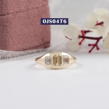 Yellow Emerald  Cut  Bezel  Set Wedding  Ring