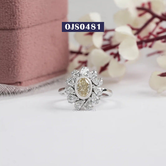 Yellow Oval Bezel Set Halo  Pear Engagement  Ring