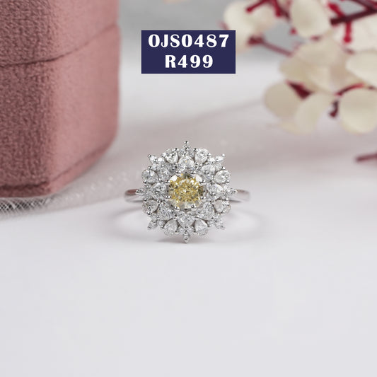 Yellow Cushion Cut Diamond Halo Ring