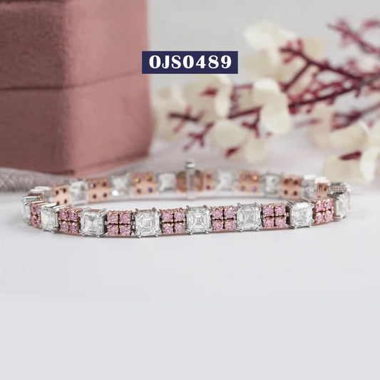 Asscher  Cut  Lab Grown Diamond  Tennis Bracelet