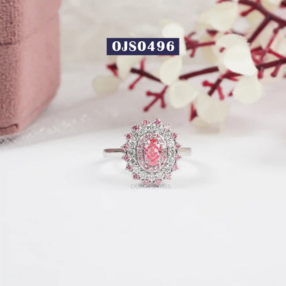 Pink Oval Cut  Halo Diamond  Engagement  Ring