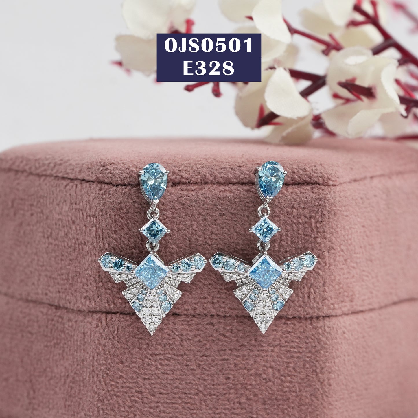Blue Princess & Pear Cut  Bridal  Earrings