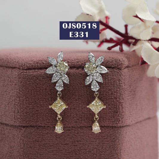 Yellow Color Diamond Bridal Earrings