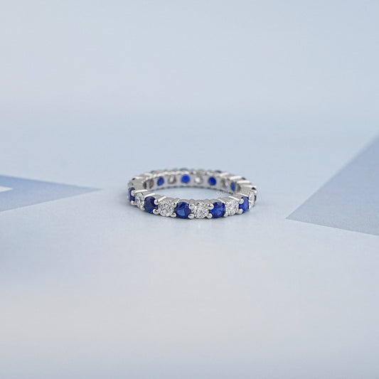 Blue Sapphire Round Gemstone Full Eternity Band