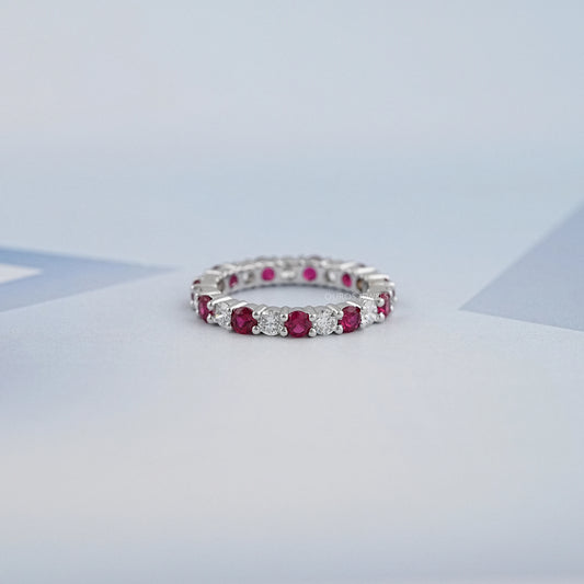 Red Ruby Alternative Round Cut Full Eternity Band