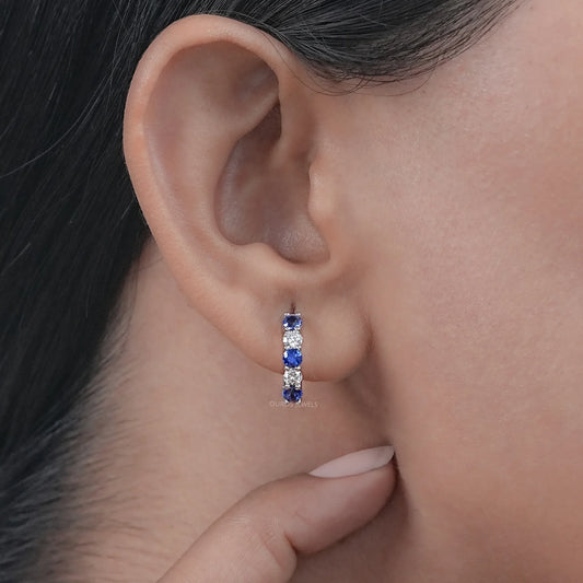 Sapphire Round Gemstone Hoop Earring