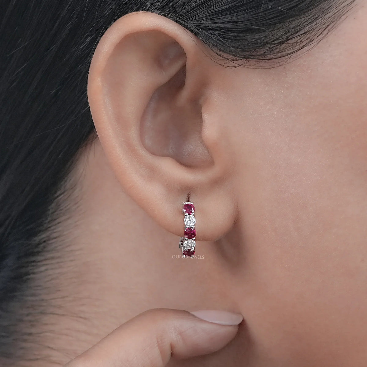 Ruby Round Gemstone Hoop Earrings
