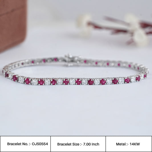 Round Ruby Gemstone And Diamond Bracelet