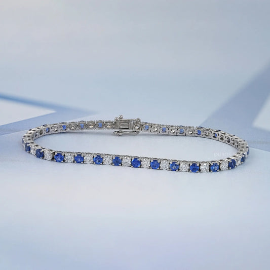 Round Cut Sapphire And Diamond Bracelet