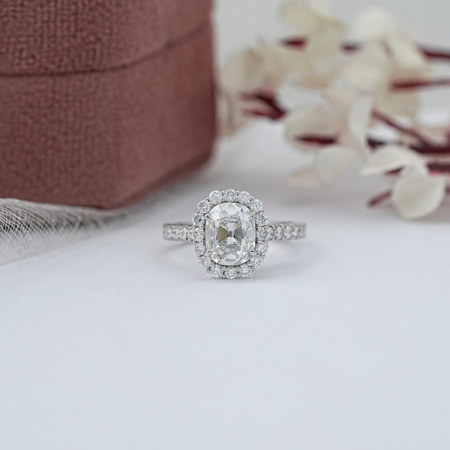 Old Mine Cushion Diamond Halo Accent Ring