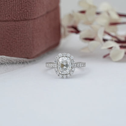 Old Mine Cushion Diamond Halo Accent Ring