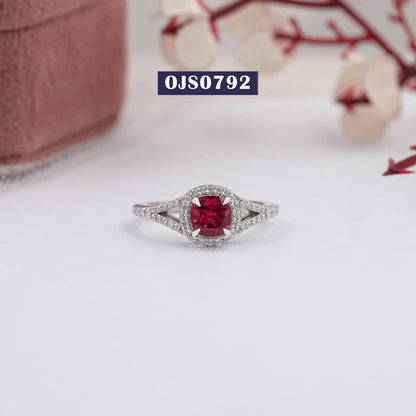 Halo Split Shank Cushion Gemstone Ring