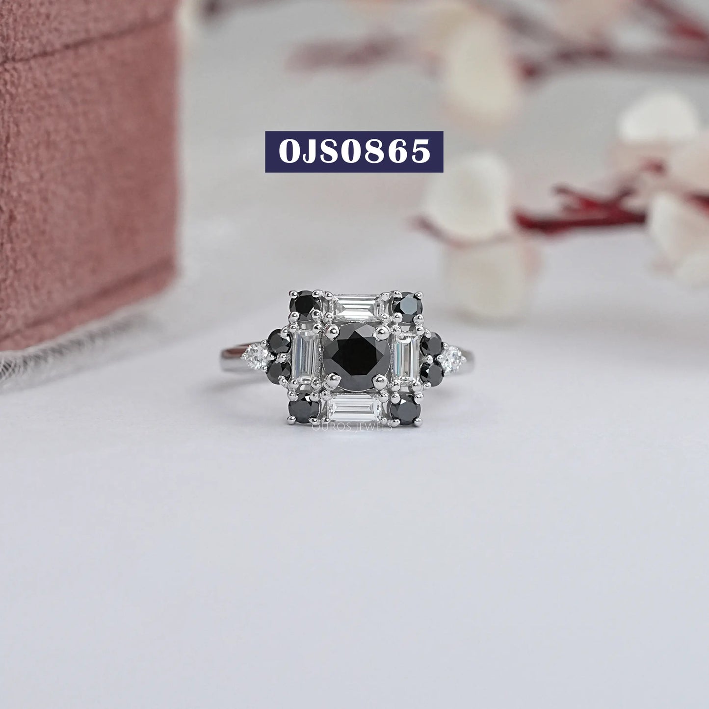 Black Round Cut Halo Lab Diamond Ring