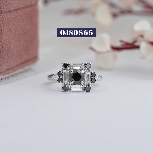 Black Round Cut Halo Lab Diamond Ring