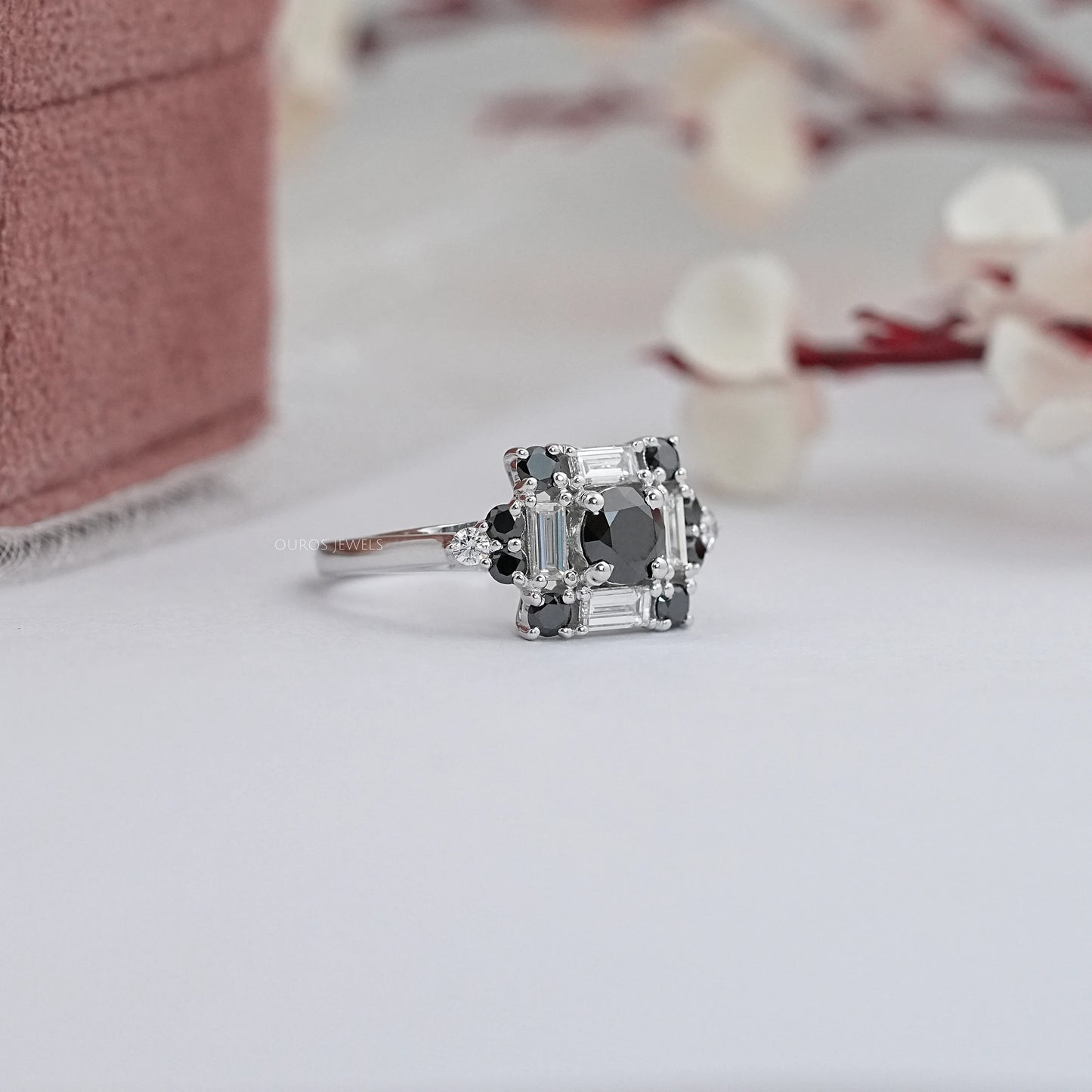 Black Round Cut Halo Lab Diamond Ring