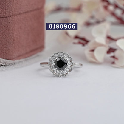 Black Round Cut Double Halo Lab Diamond Ring
