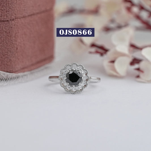 Black Round Cut Double Halo Lab Diamond Ring