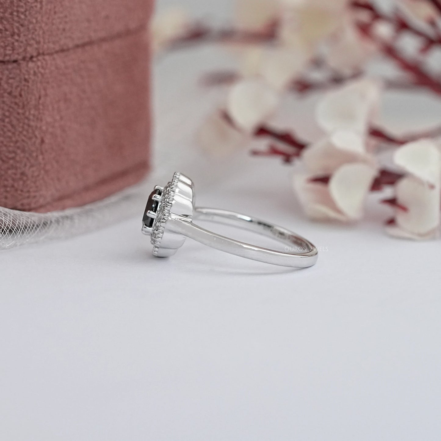 Black Round Cut Double Halo Lab Diamond Ring