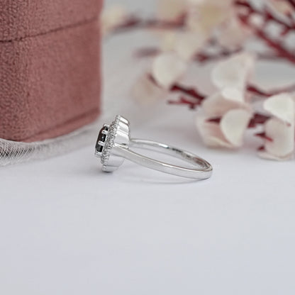 Black Round Cut Double Halo Lab Diamond Ring