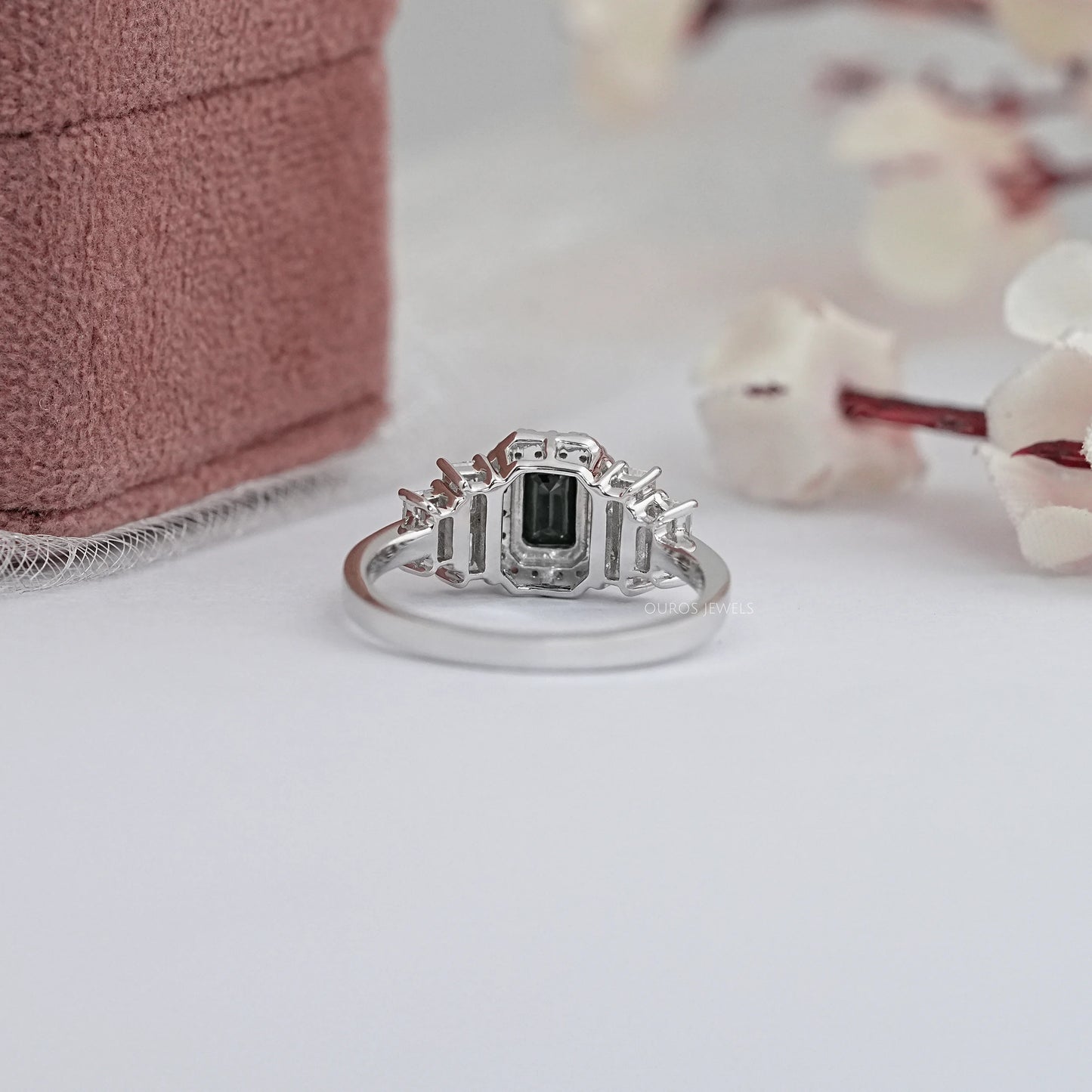 Black Emerald Cut Cluster Diamond Engagement Ring